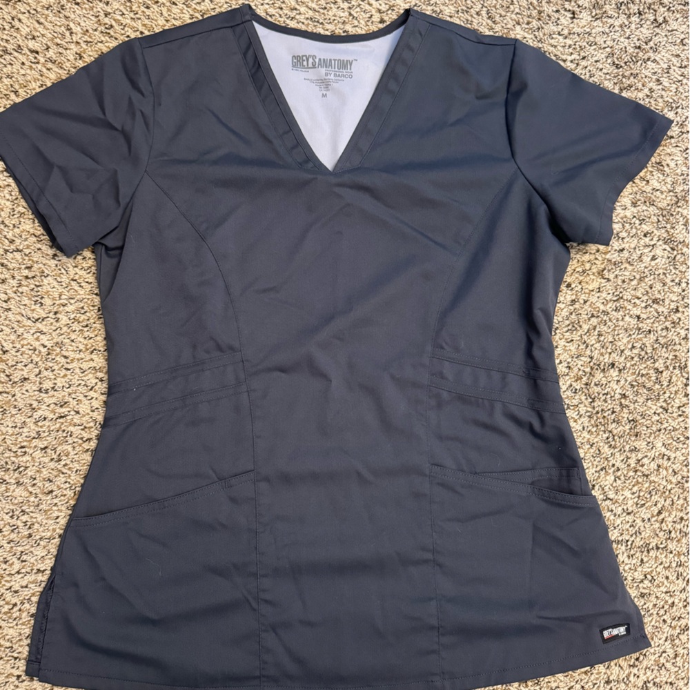 Grey's Anatomy Women's Black V-Neck Scrub Top with Pockets